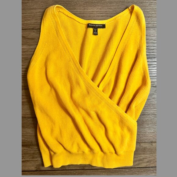 Banana Republic Wrap Front Ribbed Knit Tank Top Yellow Small Petite 100% Cotton - Picture 1 of 9